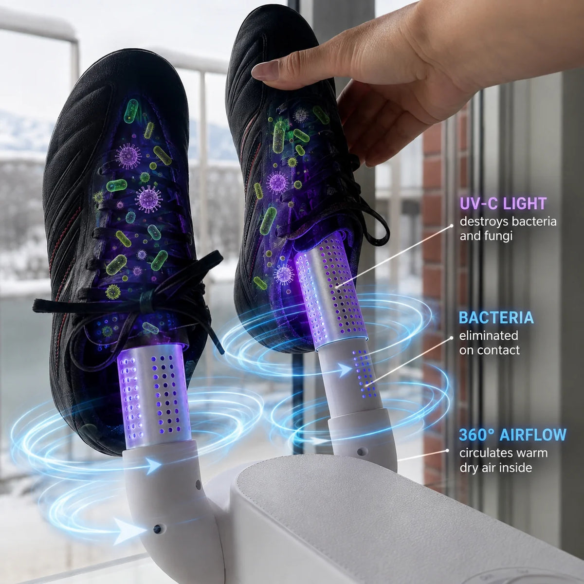 ☁️ Shoe Dryer: Dry, Freshen & Deodorize Footwear, Safe Shoe Drying Heater