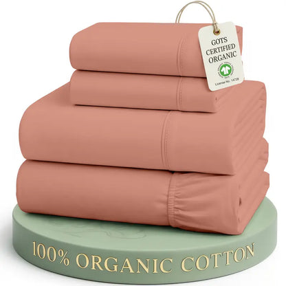 ☁️ 100% Organic Cotton Percale Cooling Sheet Set, 15" Deep Pocket, Breathable Hotel‑Quality Bedding