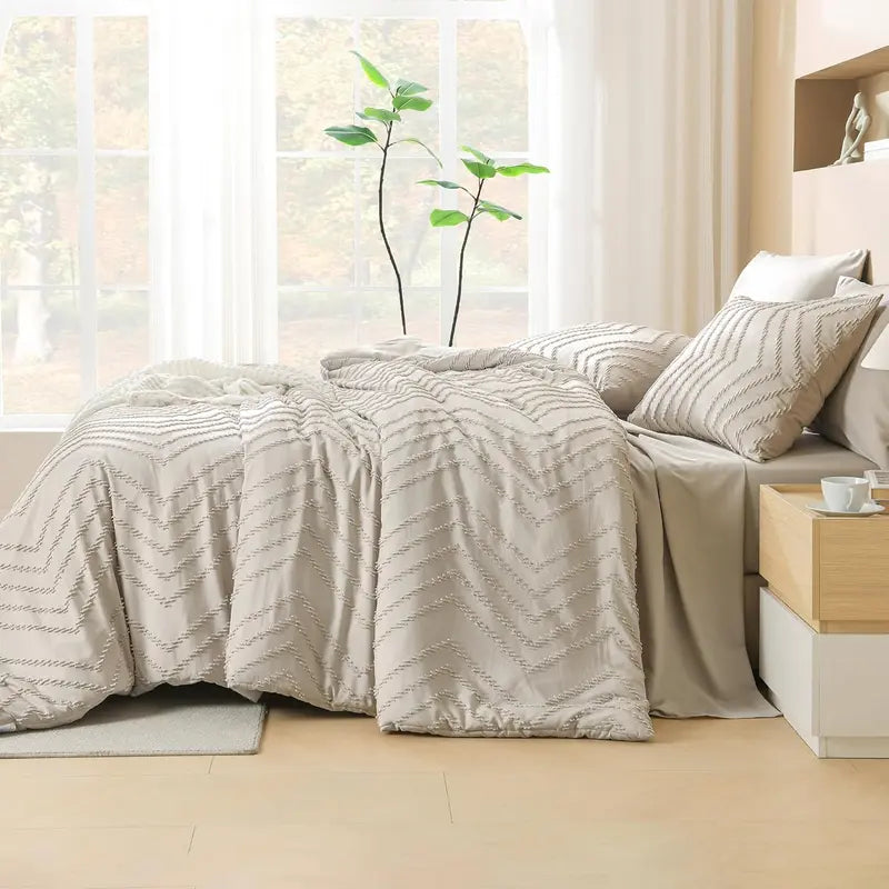 ☁️ 7‑Piece Chevron Tufted Boho Bedding Set, 14" Deep Pocket Microfiber Comforter Set, Soho Chic Home Decor