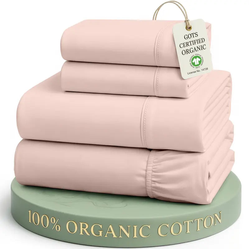 ☁️ 100% Organic Cotton Percale Cooling Sheet Set, 15" Deep Pocket, Breathable Hotel‑Quality Bedding