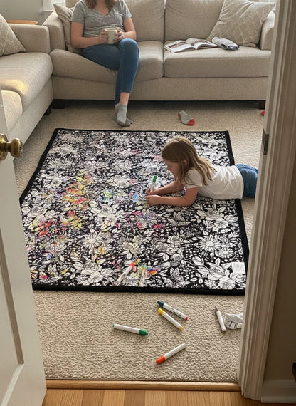 ☁️ Doodle Coloring Blanket 150cm, Includes 24 Markers
