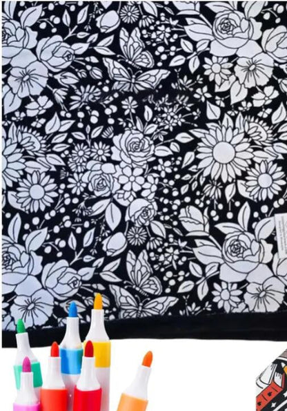 ☁️ Doodle Coloring Blanket 150cm, Includes 24 Markers