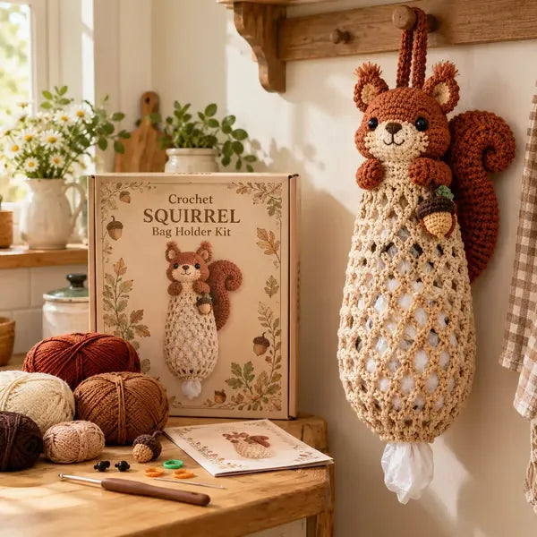 🧶 Cute Animal Bag Holder Crochet DIY Kit | Hanging Storage Craft