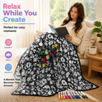 ☁️ Doodle Coloring Blanket 150cm, Includes 24 Markers