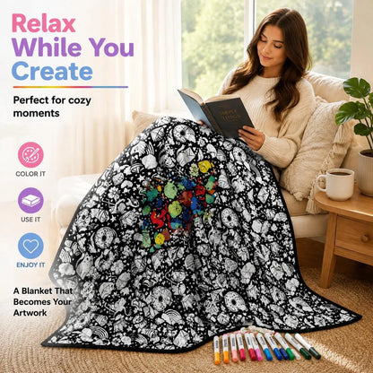 ☁️ Doodle Coloring Blanket 150cm, Includes 24 Markers