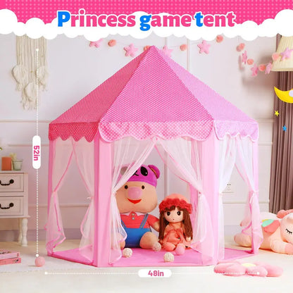 Princess Castle Tent for Girls, Hexagon Playhouse with Star Fairy Lights, Indoor‑Outdoor Kids Play Tent, Christmas Gift