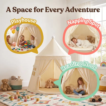 Kids Castle Teepee Tent, Foldable Indoor Outdoor Playhouse for Ages 3+