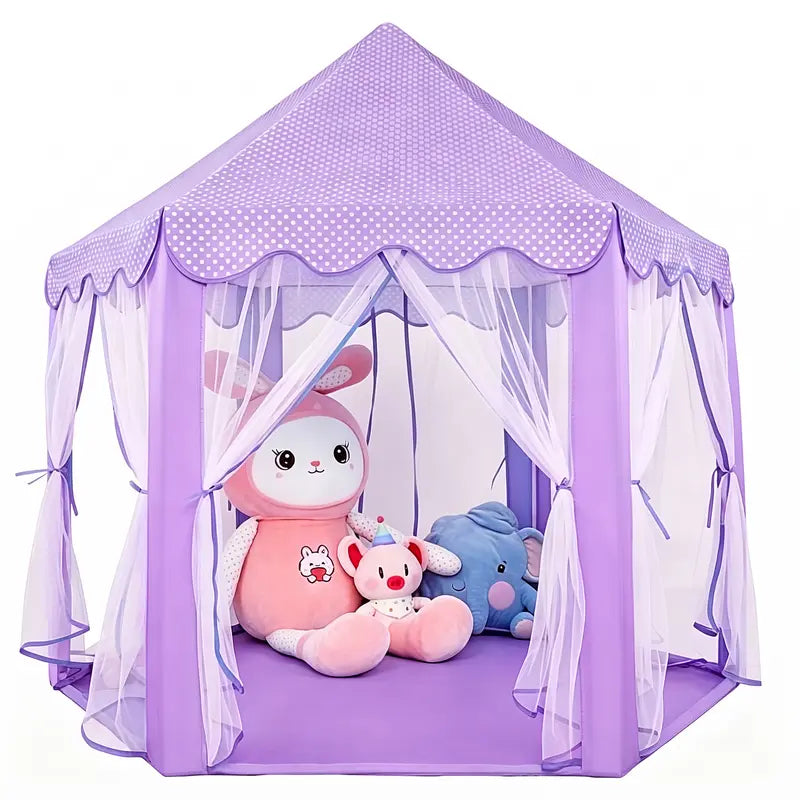 Princess Castle Tent for Girls, Hexagon Playhouse with Star Fairy Lights, Indoor‑Outdoor Kids Play Tent, Christmas Gift