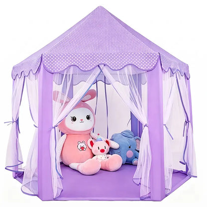 Princess Castle Tent for Girls, Hexagon Playhouse with Star Fairy Lights, Indoor‑Outdoor Kids Play Tent, Christmas Gift