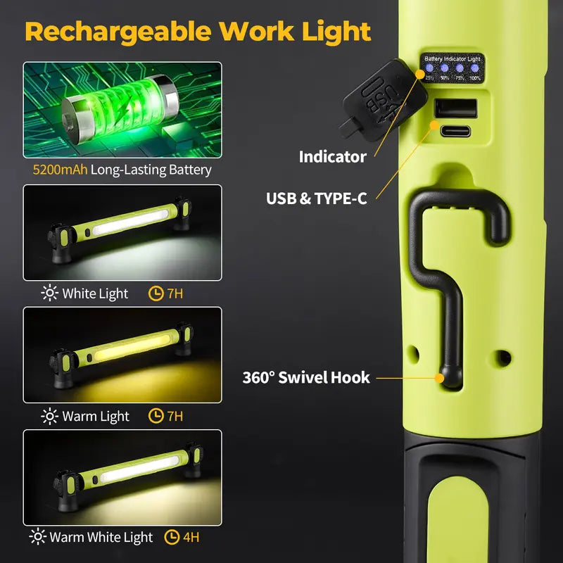 Barra de luz LED para capó, 3000 lm, magnética, recargable, 5200 mAh