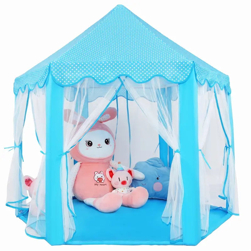Princess Castle Tent for Girls, Hexagon Playhouse with Star Fairy Lights, Indoor‑Outdoor Kids Play Tent, Christmas Gift