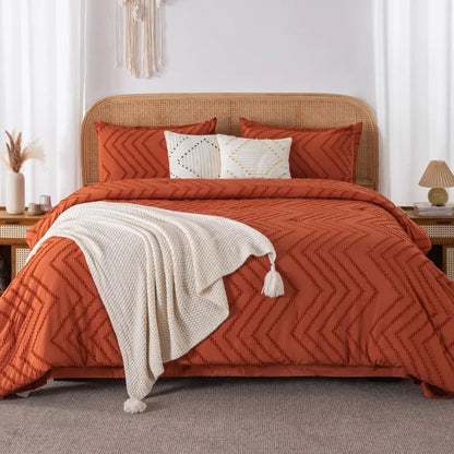 ☁️ 7‑Piece Chevron Tufted Boho Bedding Set, 14" Deep Pocket Microfiber Comforter Set, Soho Chic Home Decor