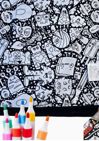 ☁️ Doodle Coloring Blanket 150cm, Includes 24 Markers