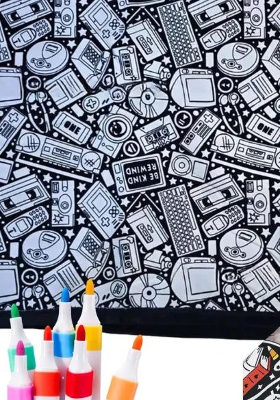 ☁️ Doodle Coloring Blanket 150cm, Includes 24 Markers