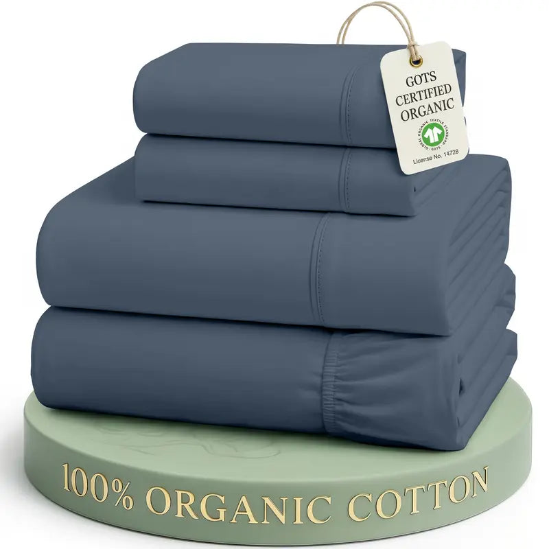 ☁️ 100% Organic Cotton Percale Cooling Sheet Set, 15" Deep Pocket, Breathable Hotel‑Quality Bedding