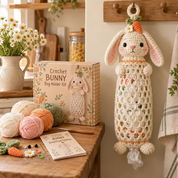 🧶 Cute Animal Bag Holder Crochet DIY Kit | Hanging Storage Craft