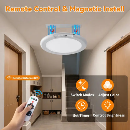 Rechargeable Ceiling Light 2-Pack | 3 Color Modes Motion Sensor | Remote Magnetic