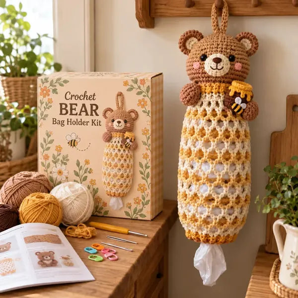 🧶 Cute Animal Bag Holder Crochet DIY Kit | Hanging Storage Craft