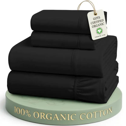 ☁️ 100% Organic Cotton Percale Cooling Sheet Set, 15" Deep Pocket, Breathable Hotel‑Quality Bedding