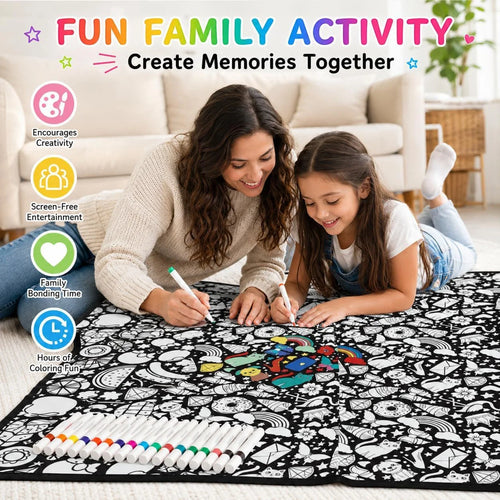 ☁️ Doodle Coloring Blanket 150cm, Includes 24 Markers