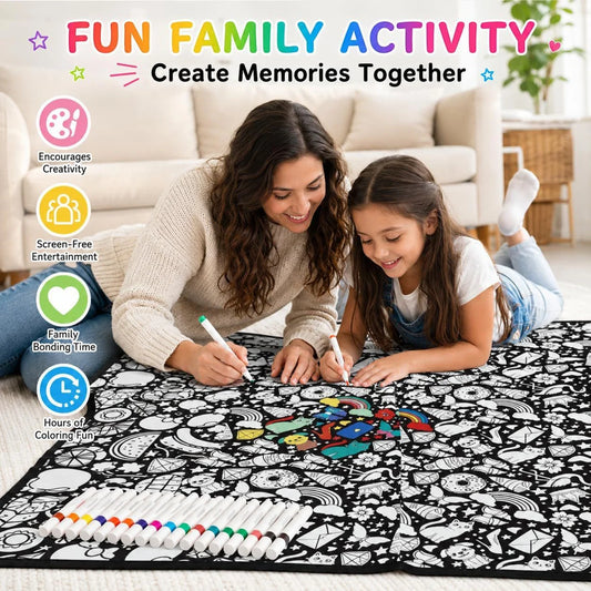 ☁️ Doodle Coloring Blanket 150cm, Includes 24 Markers