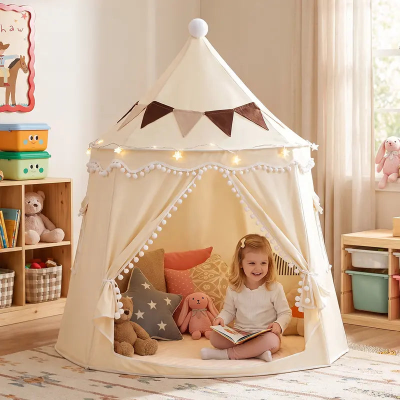 Kids Castle Teepee Tent, Foldable Indoor Outdoor Playhouse for Ages 3+