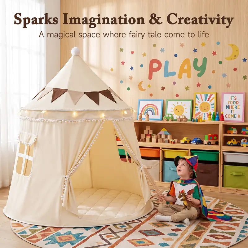 Kids Castle Teepee Tent, Foldable Indoor Outdoor Playhouse for Ages 3+