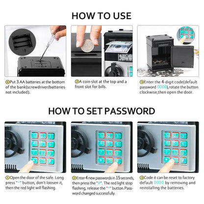 Electronic ATM Piggy Bank Password Lock Auto Bill Slot Large Capacity For Adults Boys Girls