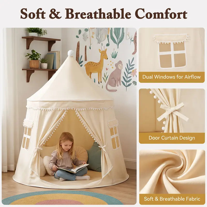 Kids Castle Teepee Tent, Foldable Indoor Outdoor Playhouse for Ages 3+