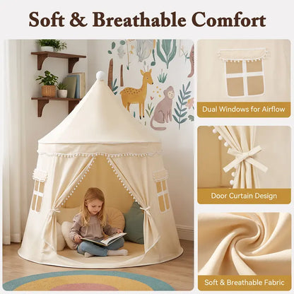 Kids Castle Teepee Tent, Foldable Indoor Outdoor Playhouse for Ages 3+