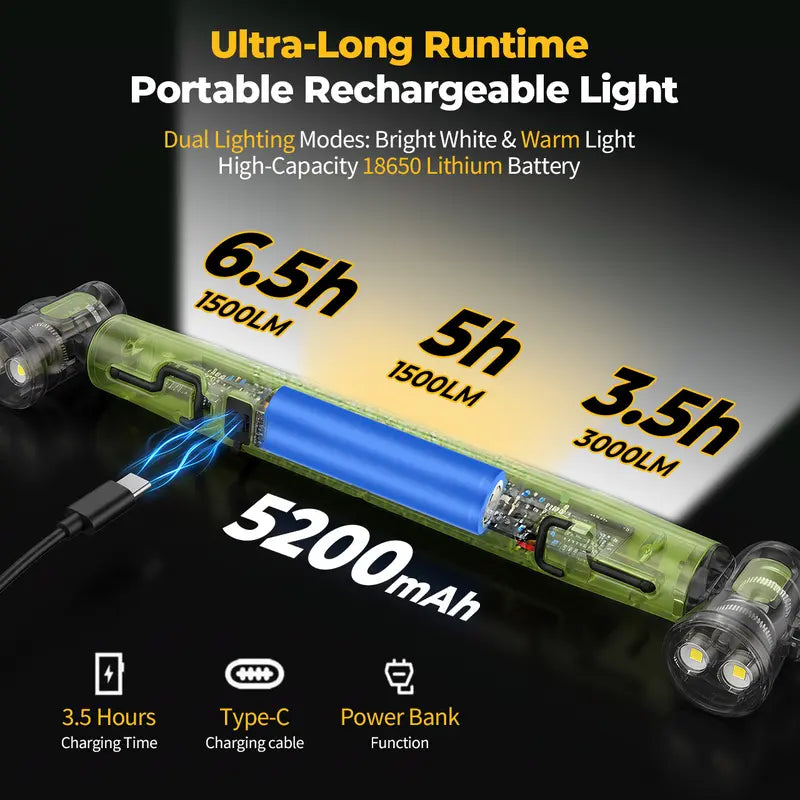 Barra de luz LED para capó, 3000 lm, magnética, recargable, 5200 mAh